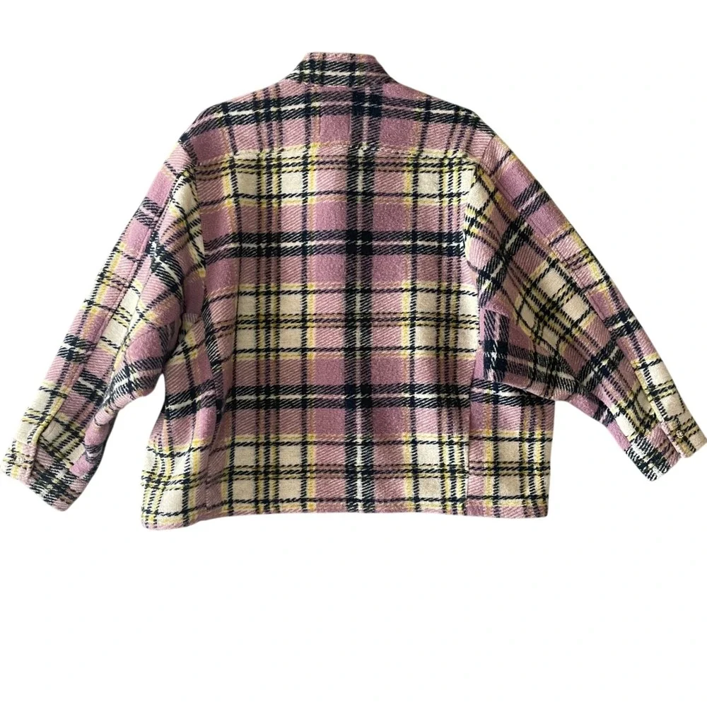 Zara Womens‎ Purple Plaid Knit Shacket Oversized Wool Blend Shirt Jacket Large